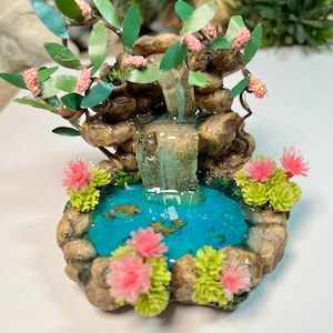 Miniature Fairy Garden Waterfall: Handmade Stone Pond with Fish