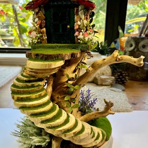 Miniature Lighted Tree House, Miniature Lighted Cottage, Mothers Day Gift, OOAK Miniature Fairy Cottage, Free Shipping