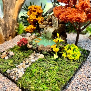 Miniature Fall Waterfall Pond Scene: Zen Garden Terrarium Decor, HO Train Scene