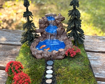 Estanque con cascada para jardín de hadas en miniatura: Escena de terrario zen, decoración para trenes HO
