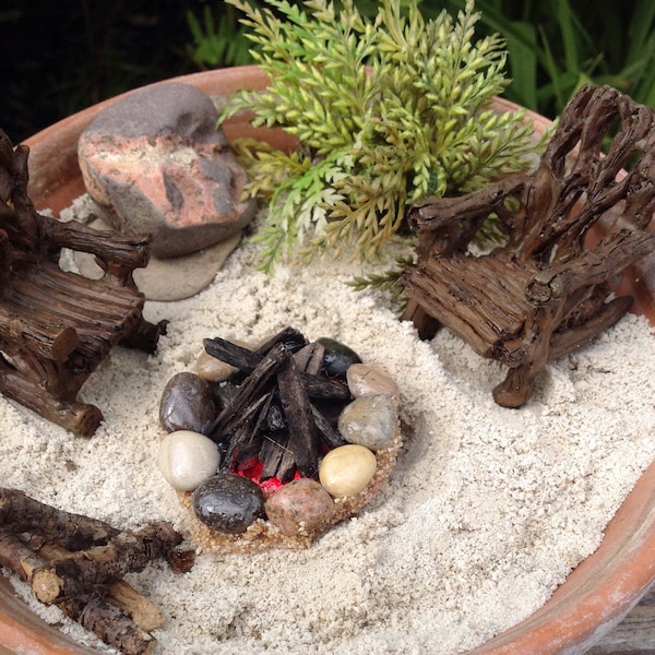 Miniature Campfire, Lighted Miniature Campfire, Fairy Garden Accessory, Gnome Garden Accessory, Terrarium Accessory, Diorama accessory