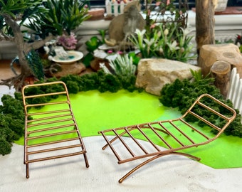 Miniature set of 2 beach lounge chairs, Dollhouse or Fairy Garden Lounge Chairs