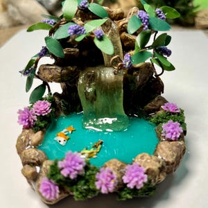 Miniature Fairy Garden Waterfall: Handmade Stone Pond with Fish