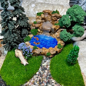 Miniature Fairy Garden Waterfall Pond: Zen Terrarium Scene, HO Train Scene