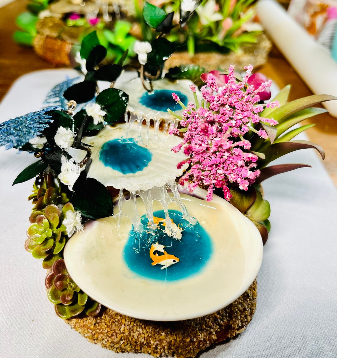 Miniature Cascading Sea Shell Waterfall, Fairy Garden Decor, Wedding ...
