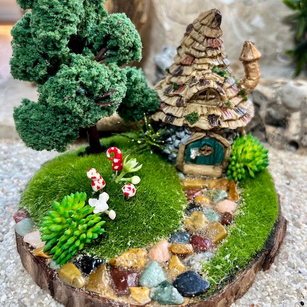 Miniature Fairy, Gnome Cottage , Miniature Cottage Scene, Miniature Zen Garden, Free Shipping