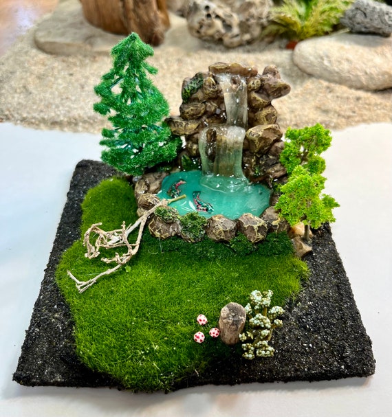 Miniature Fairy Garden Waterfall Pond: Zen Terrarium Scene, HO