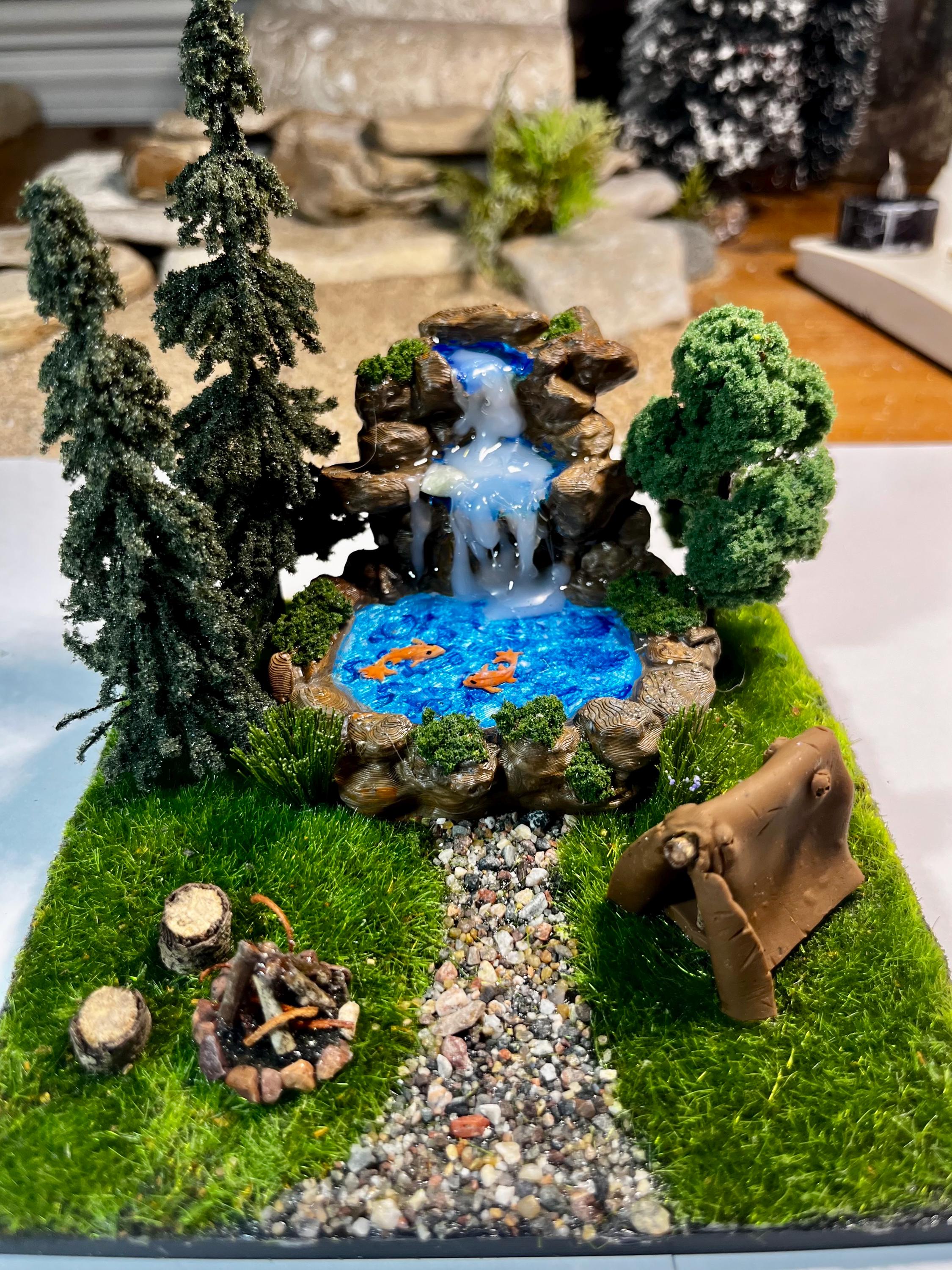 Miniature Fairy Garden Waterfall Pond: Camp Scene, Zen Terrarium
