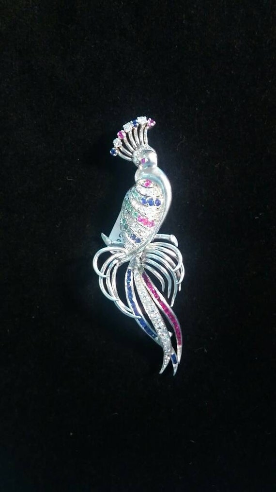 Vintage Rare Bird of Paradise Brooch Pin Diamond R