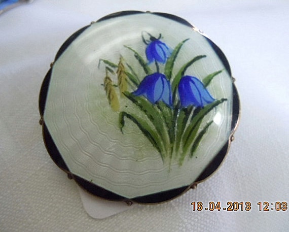 STERLING Silver Brooch Pin NORWAY GUILLOCHE Blue B