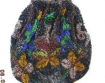 Beaded Purse with Brass filigree frame  Very Good Vintage Condition.