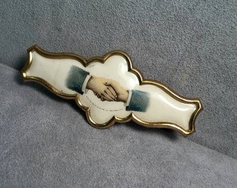 Antique Handshake Pin Brooch Badge Fraternal Whitehead and Hoag Celluloid 1893