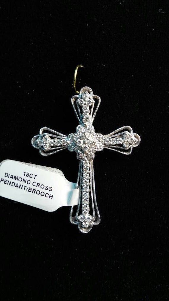 Vintage 18ct Multi Diamonds Cross Pendant Religio… - image 2