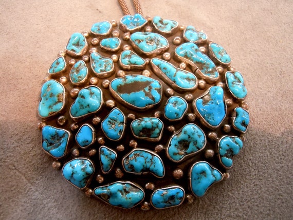 Sterling Navajo Turquoise Pendant signed BP in mi… - image 1