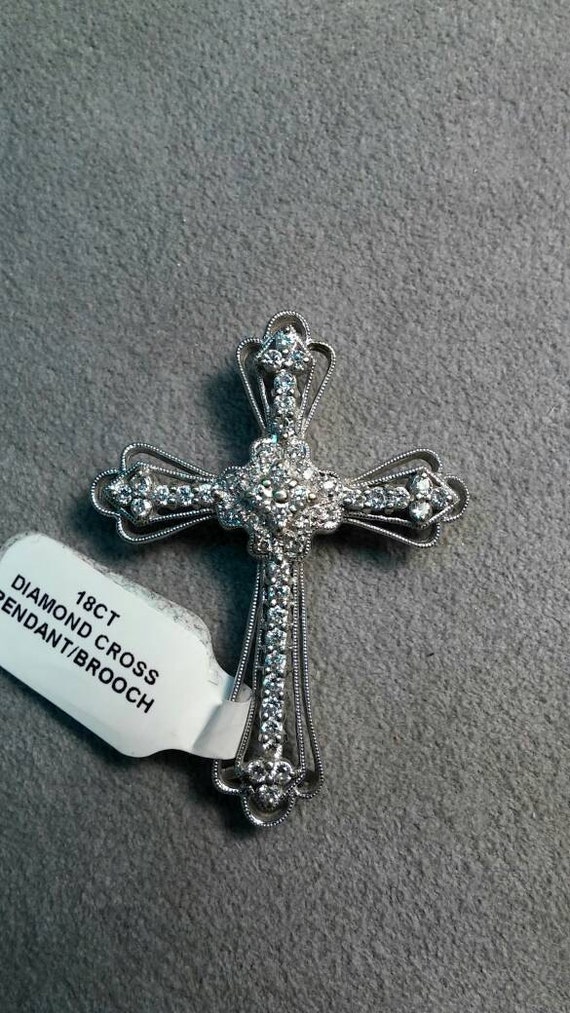 Vintage 18ct Multi Diamonds Cross Pendant Religio… - image 1