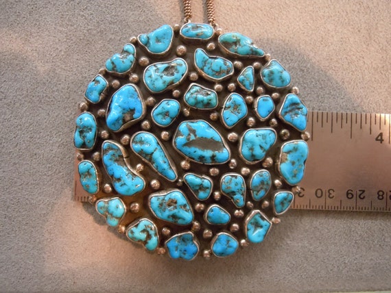 Sterling Navajo Turquoise Pendant signed BP in mi… - image 3