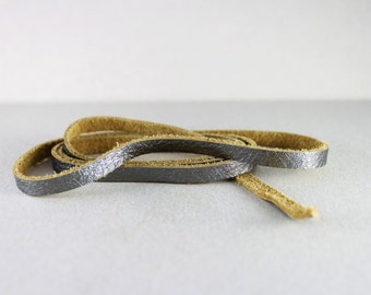 Metallic Gunmetal Enkelzijdige Platte Lederen Band Raw Cut 6 mm (1/4" inch) 3 yards (108" inch) (1304)