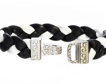 Stainless Steel Black and white or Black Leather Bracelets( SSLB-N002 )