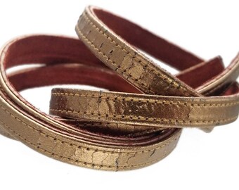 Metallic Copper Double Fold with Double Stitch Flat Leather Strap 10mm (3/8 inch) 3 yard (108" inch) (1907)