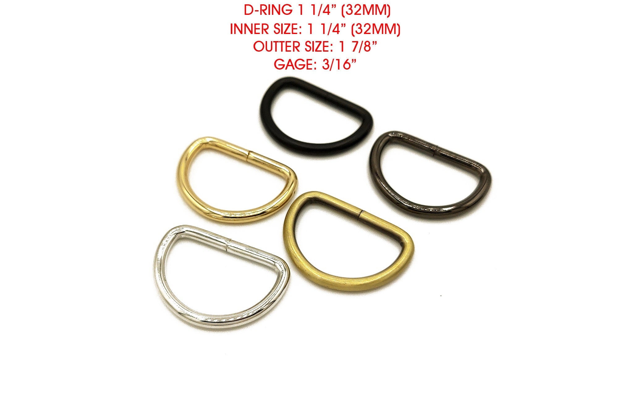 Metal Non-welded D-rings for Leather Working, Many Sizes From 1 1/4 Inch  Inner Size to 3/8 Inner Size 10 Pcs 