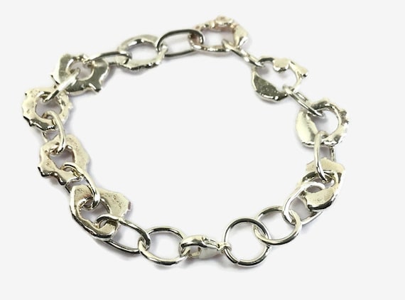 Sterling Chunky Bracelet Hand Forged, Heavy Rustic Jewelry, Father Day,  Statement Chain, Unisex Large Link Bracelet 