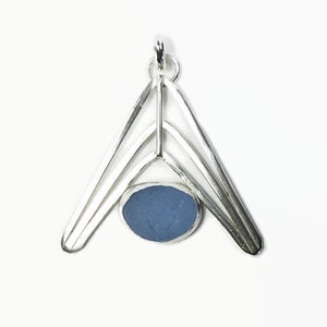 Cornflower Sea Glass and Sterling Pendant, English Beach Glass, Handmade Silver Jewelry