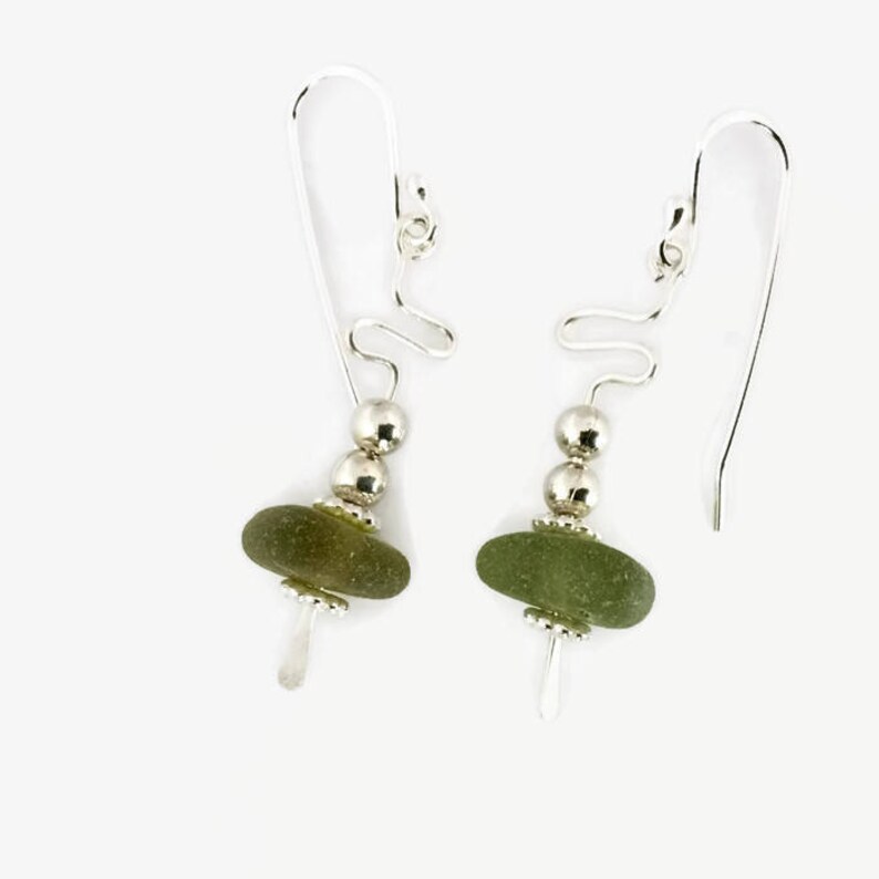 Sea Glass Earrings Olive Beach Glass Funky Sterling Silver Modern Canada Beach Inspired Best Friends Recycled Womans Gift