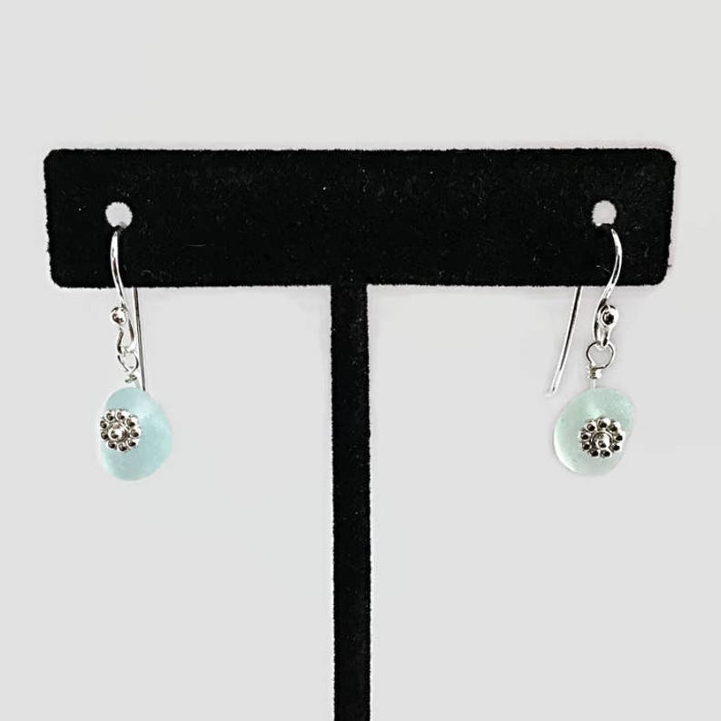 Seafoam Sea Glass Earrings Wired with Sterling Silver English Beach Glass Ocean Inspired Artisan Jewelry