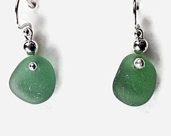 Teal Earrings Seaglass, Handcrafted Silver Sterling,  English Beach Glass, Jewelry Handmade, Teacher Gift