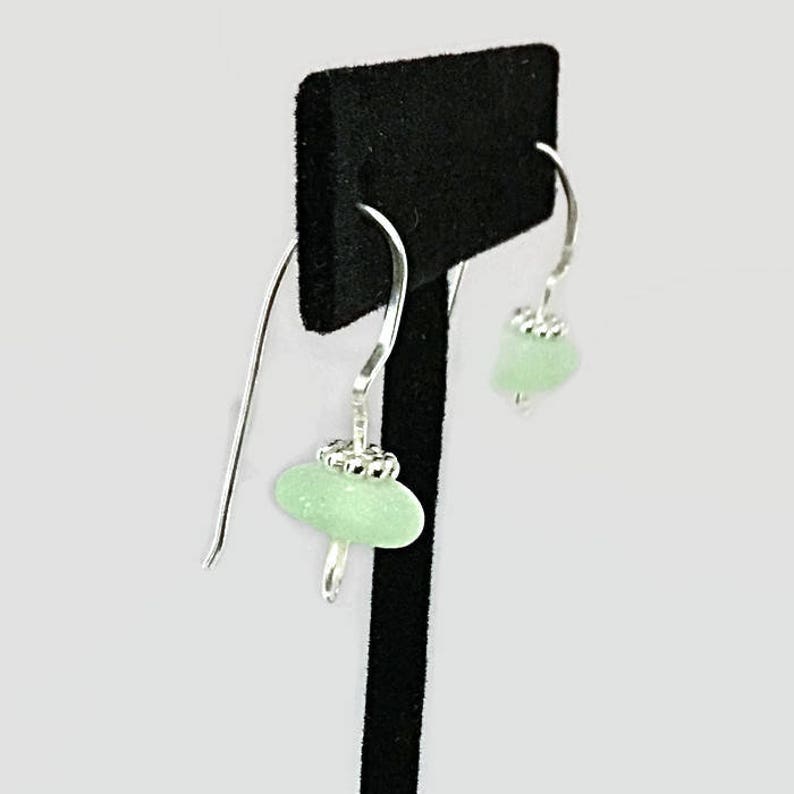 Handcrafted Silver Jewelry Unisex Adults Pale Green Beach Glass Sterling Silver Earrings California Sea Glass