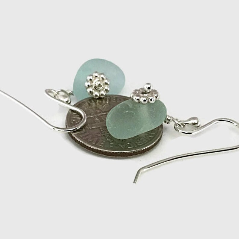 Seafoam Sea Glass Earrings Wired with Sterling Silver English Beach Glass Ocean Inspired Artisan Jewelry