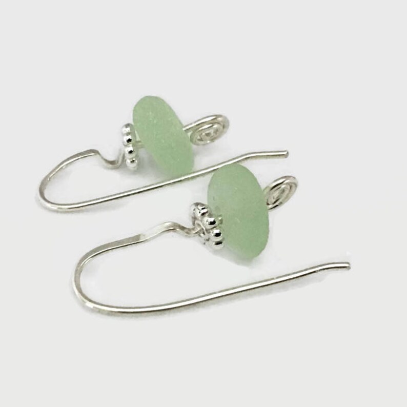 Handcrafted Silver Jewelry Unisex Adults Pale Green Beach Glass Sterling Silver Earrings California Sea Glass