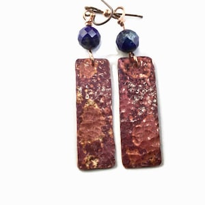 Copper with Lapis Lazuli Earrings, September Birthstone, Friend Gift