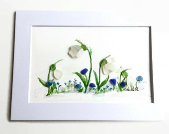 Sea Glass Art, Spring Flowers Picture, Mothers Gift, Housewarming Gift, Floral Collage