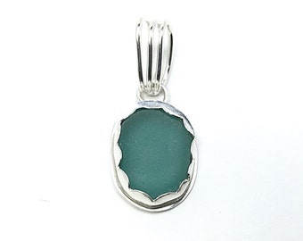 Aqua Beach Glass, Sterling Silver Necklace, Spanish Sea Glass Pendant, Gift Friend, Fine Jeweley