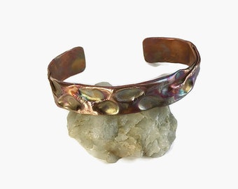 Brazalete de cobre, pátina de llama, brazalete de metal mixto