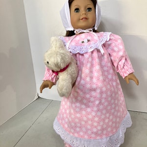 Victorian 4 piece sleepwear set with fuzzy slippers, old fashioned night gown, sleep cap and teddy bears.