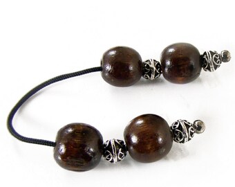 Begleri, worry beads with brown Wood and Silver Plated Beads, Passing Time, Unisex Gifts