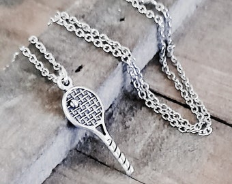 Tennis Raquet Necklace with Stainless Steel Chain, Unisex Dainty Sports Lovers Jewelry Gift