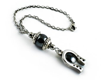 Hematite Rearview Car Mirror Charm, Car Hanger Ornament Horseshoe Charm, Car Decoration