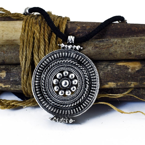 Byzantine necklace, Black Rope Necklace, Large Pendant Statement Necklace, Byzantine Jewelry