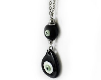Ceramic Evil Eye Hanging, Car Rearview Mirror Charm Hanger Dangler, Black Ceramic Charm and Bead, Evil Eye Ornament, Car Accessories