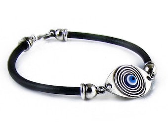 Mens Evil Eye Leather Bracelet Accessories Jewelry, Boyfriend Gift