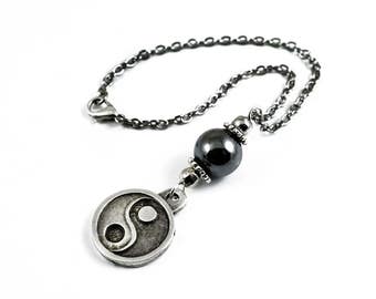Car rear view mirror charm hanging, Yin Yang auto hanger ornament dangler gift, Choose Stone
