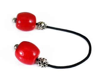 Begleri, Worry Beads, Large Red Drum Beads, Silver tone Metal Beads, Greek Worry Beads
