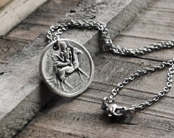 Greek coin pendant necklace on stainless steel chain, Greek Jewelry Gifts