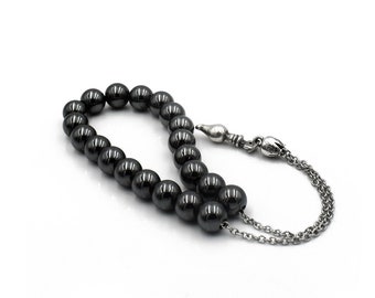Hematite Komboloi, Worry Beads on Stainless Steel Chain, Fathers Day Gift