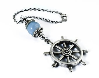 Ship Wheel Car rear view mirror charm hanging, Ornament Dangler Gift