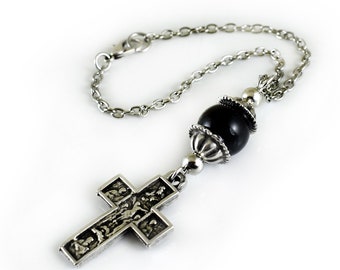 Cross Car Rear view mirror charm, Car Ornament, Hanger, Decoration, New Car Gift, Crucifix, Car Mirror Jewelry, Choose Bead