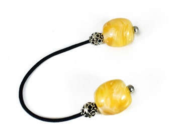 Begleri, Worry Beads, Greek Mini Komboloi, Large Yellow Drum Beads, Silvertone Metal Beads, Greek Worry Beads
